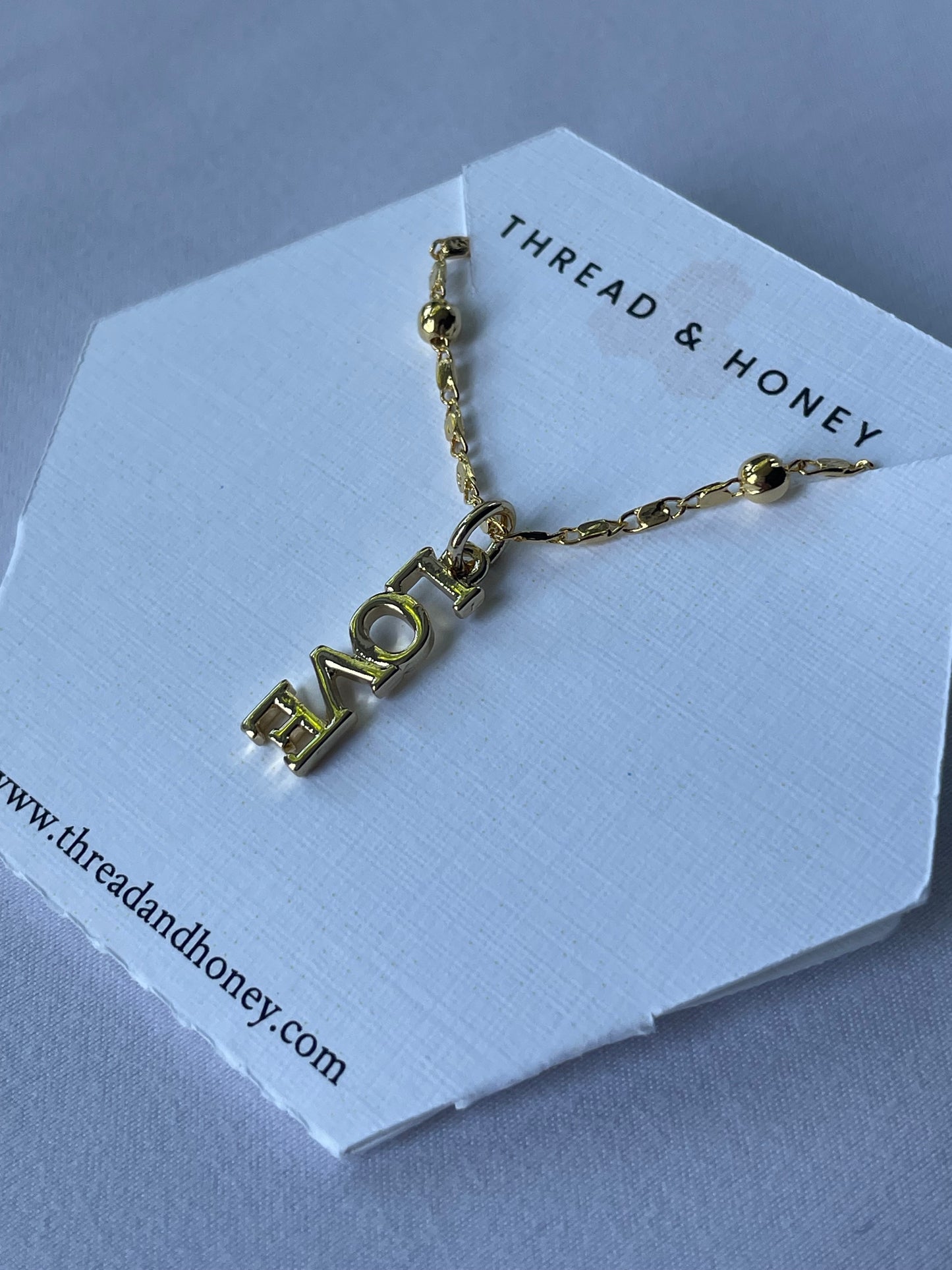 Love Pendant Necklace w/ 17" 24K Plated Beaded Box Chain