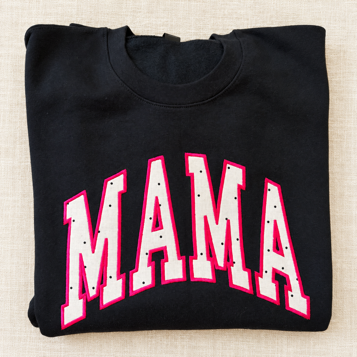 MAMA | Pink Polka Dot Appliqué Crewneck
