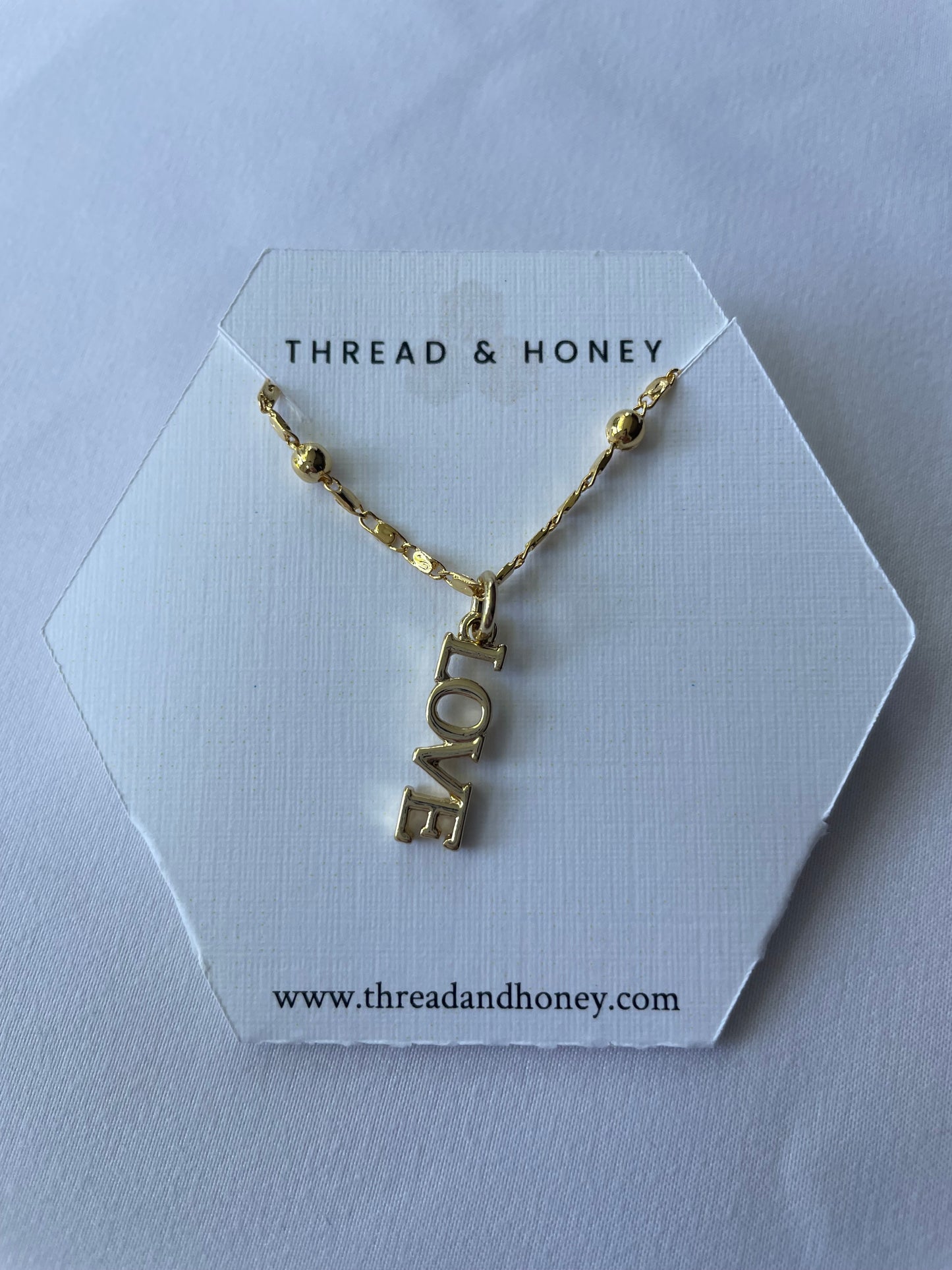 Love Pendant Necklace w/ 17" 24K Plated Beaded Box Chain