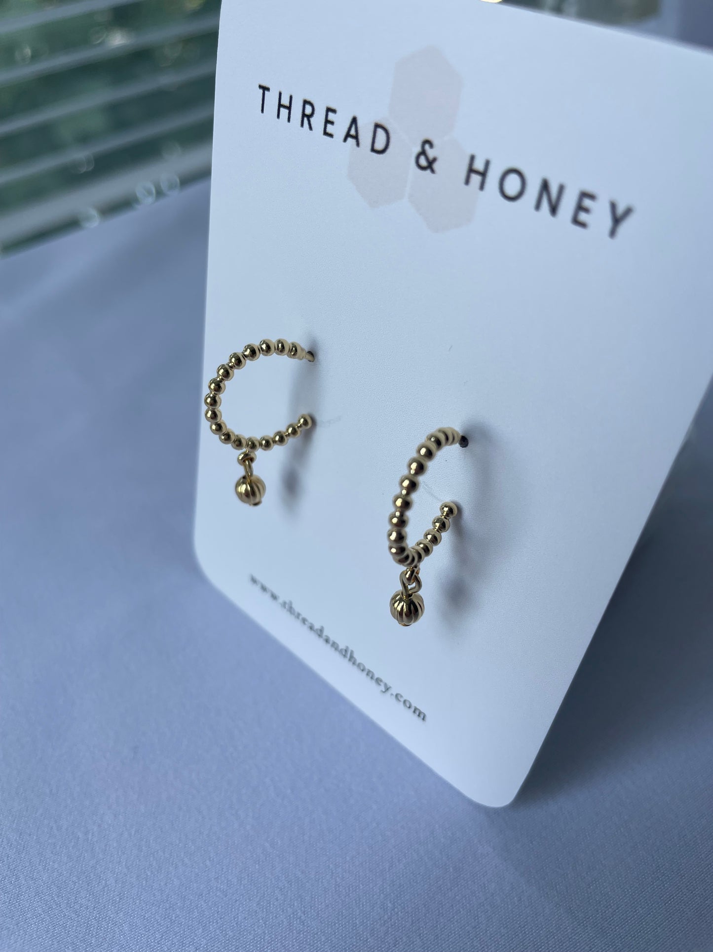 Gold Dangle Beaded Hoop Earrings