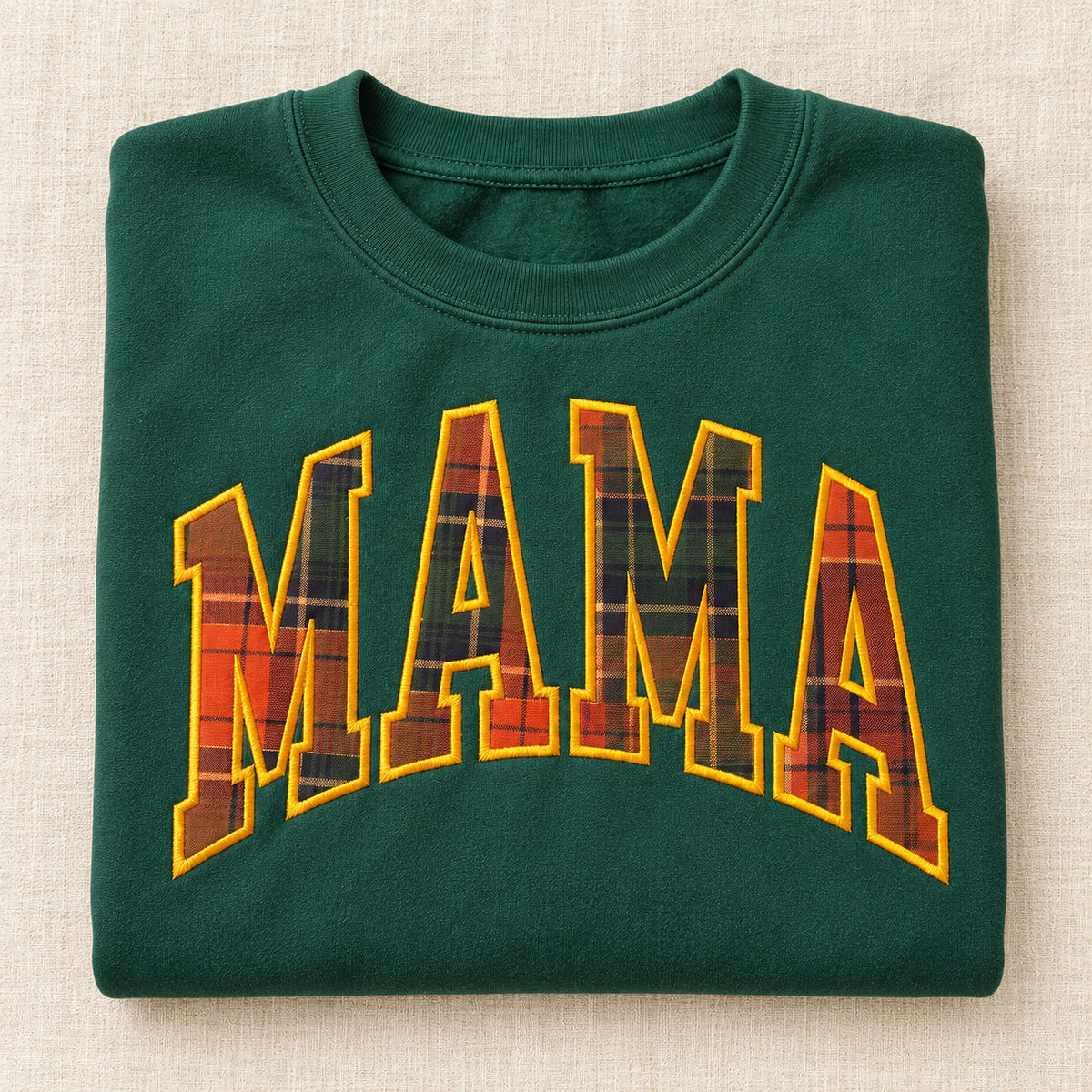 MAMA | Autumn Plaid Appliqué Crewneck