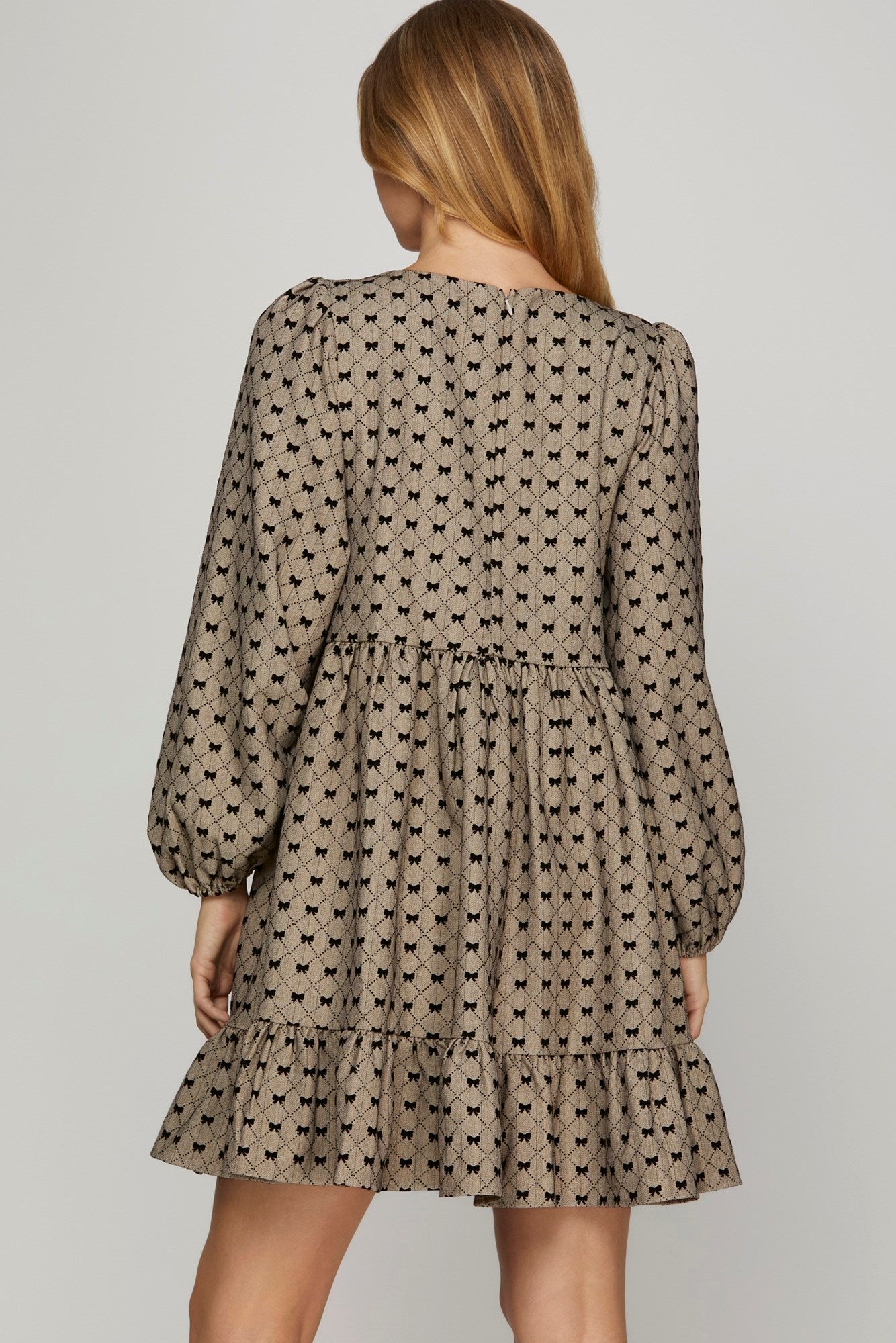 Flocked Bow Woven Dress
