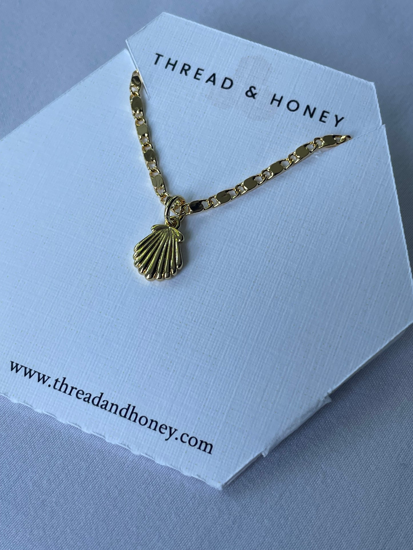 Dainty Seashell Necklace w/ 17" 24K Plated Box Chain