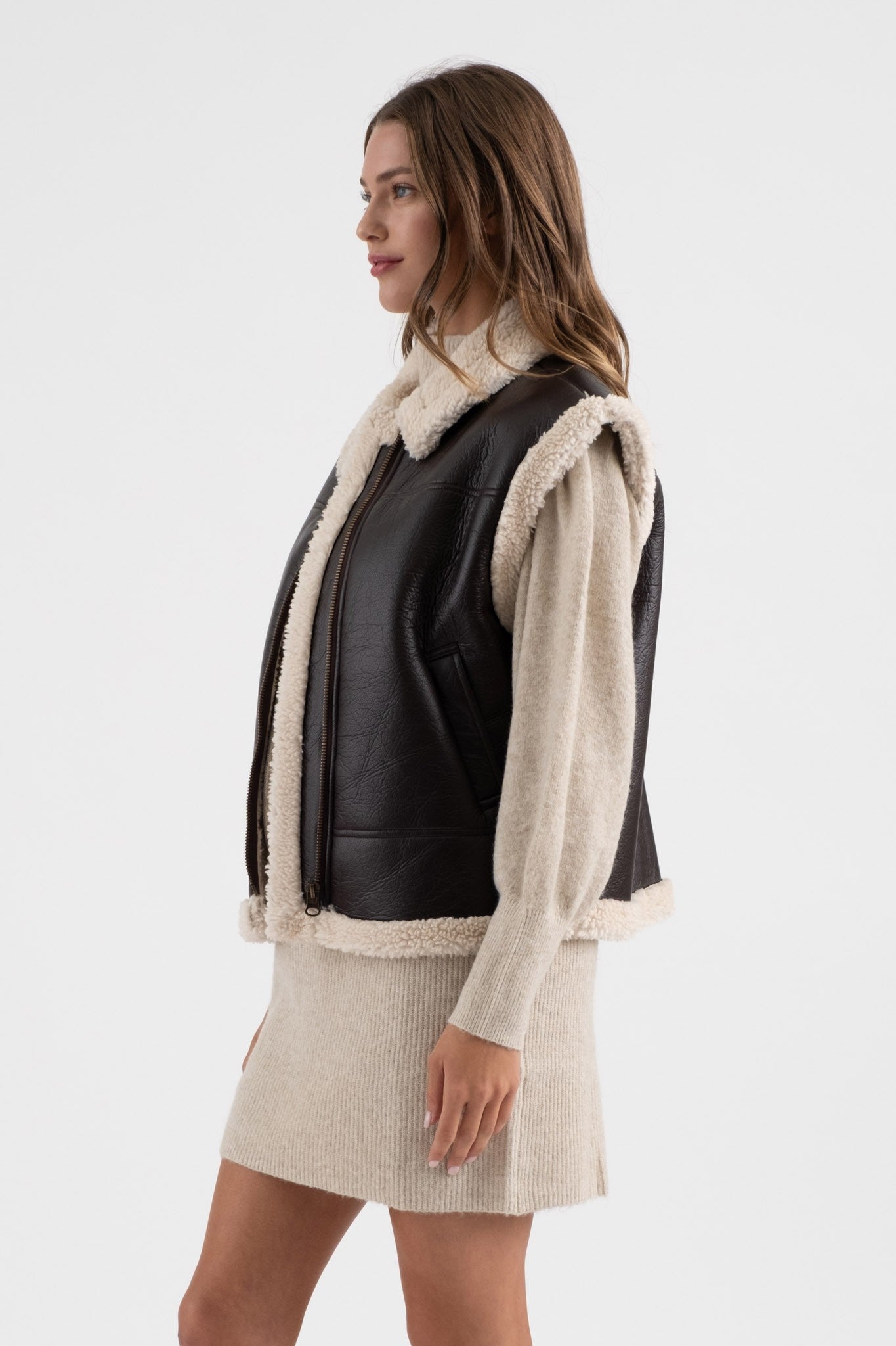 Faux Leather Shearling Vest