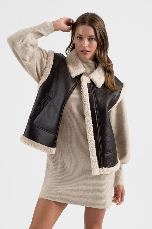 Faux Leather Shearling Vest