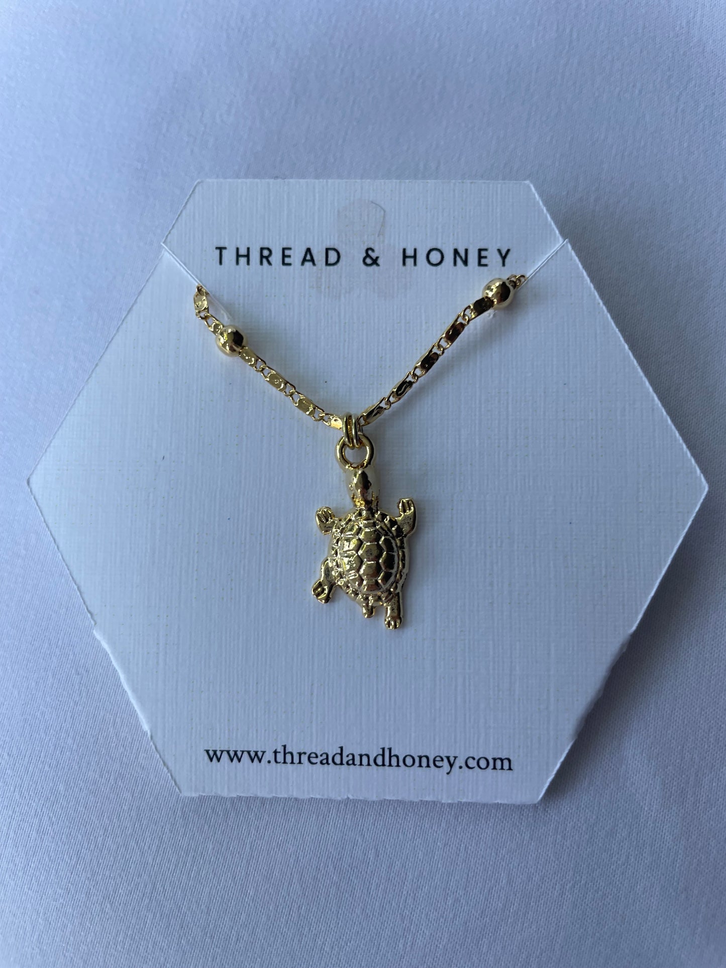 Baby Turtle Necklace w/ 17" 24K Plated Beaded Box Chain