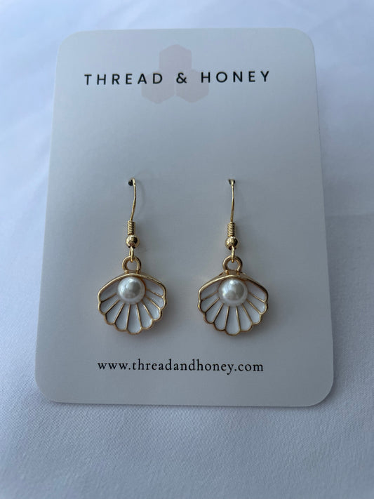 White Pearl Seashell Dangle Earrings
