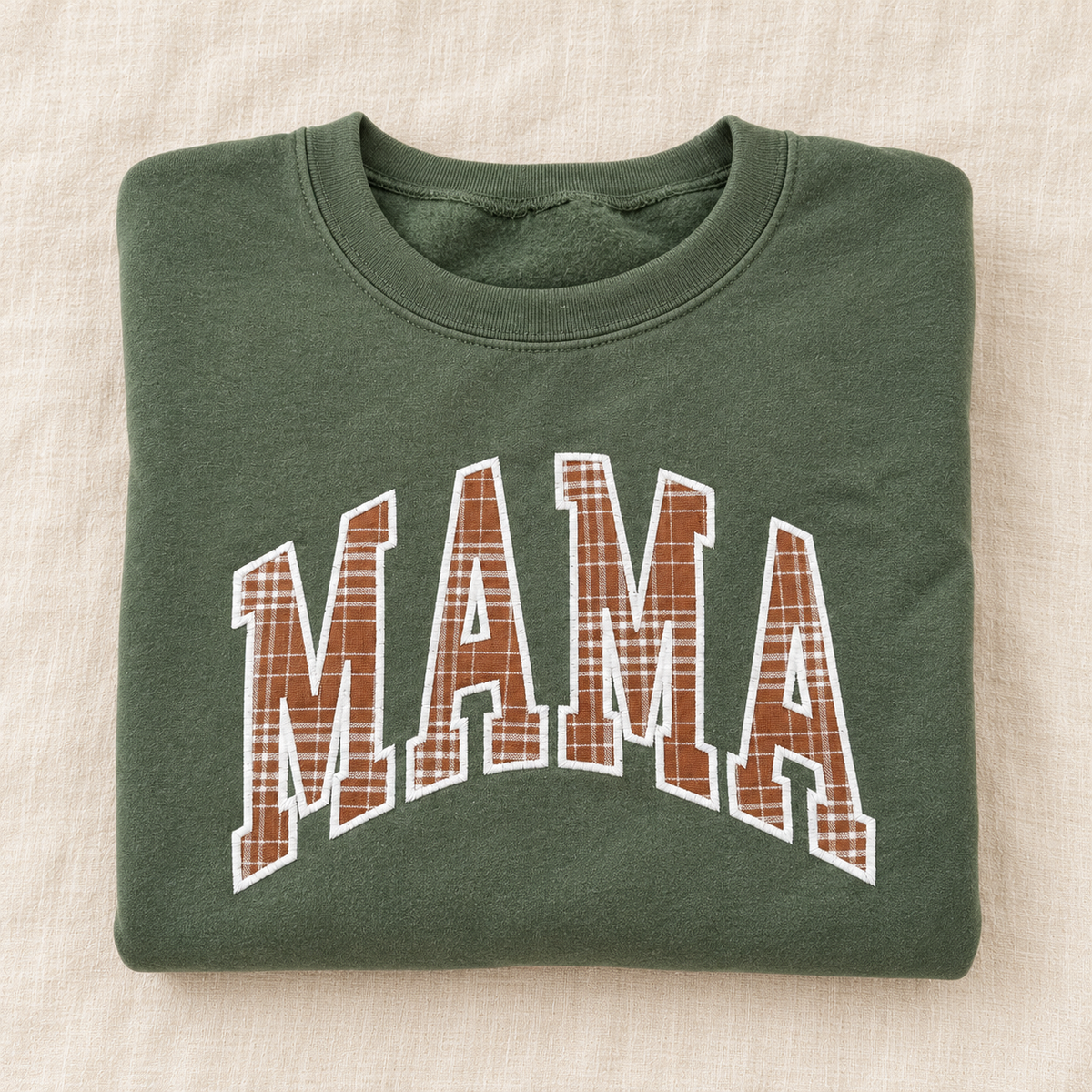 MAMA | Green Plaid Appliqué Crewneck