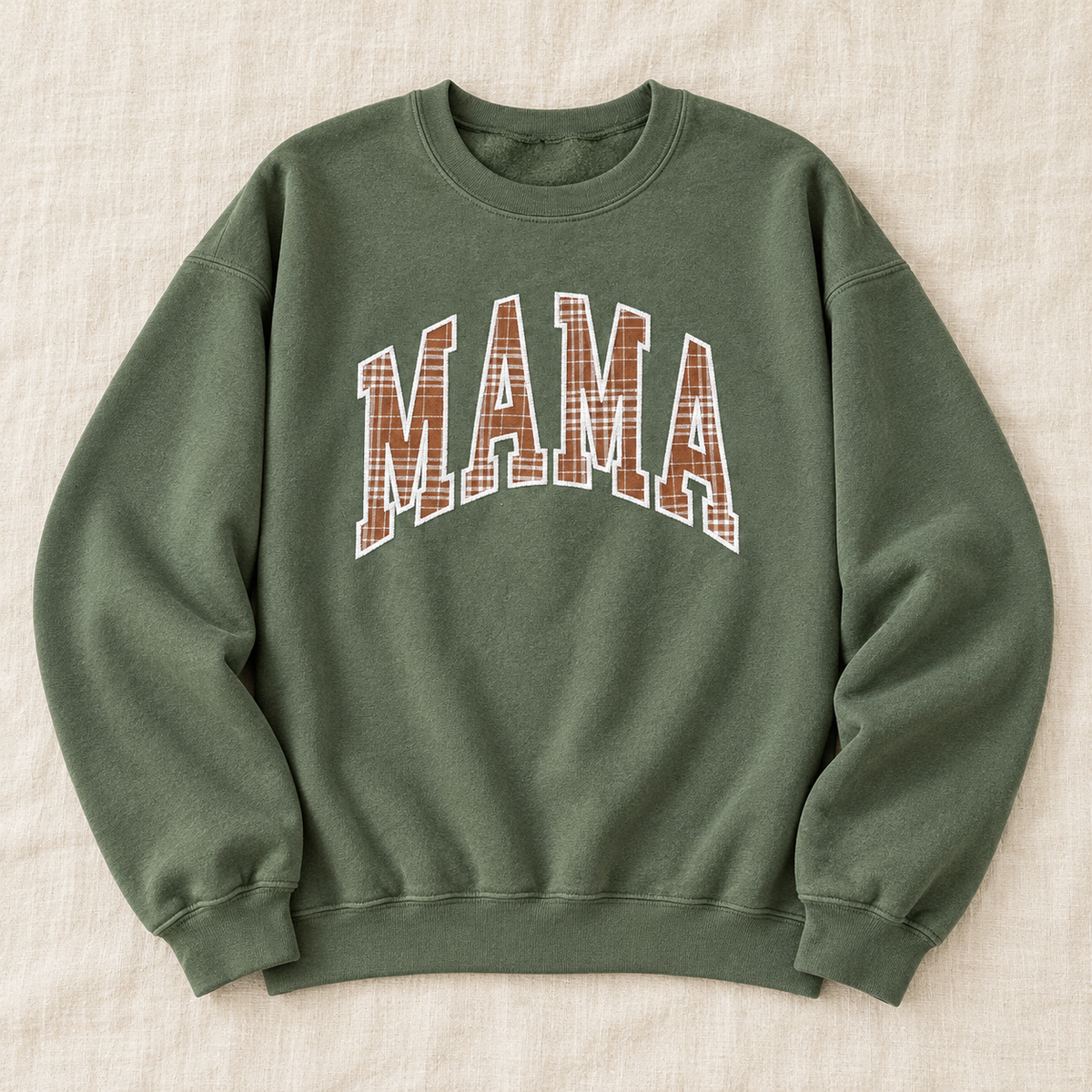 MAMA | Green Plaid Appliqué Crewneck