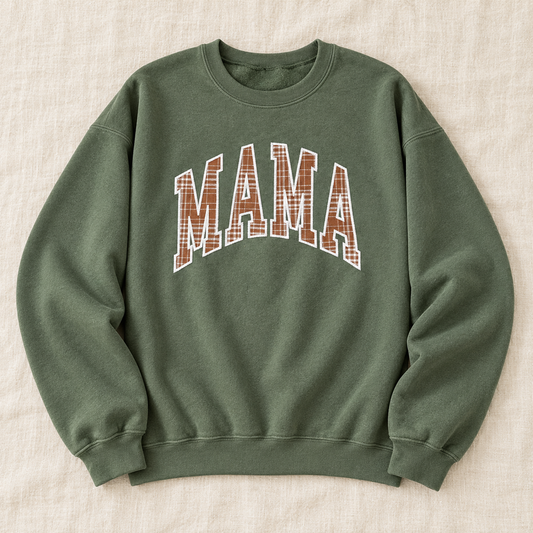 MAMA | Green Plaid Appliqué Crewneck