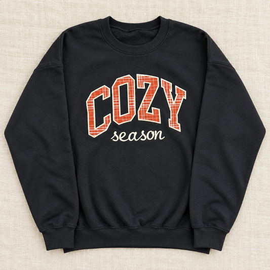 COZY Season | Orange Plaid Appliqué Crewneck