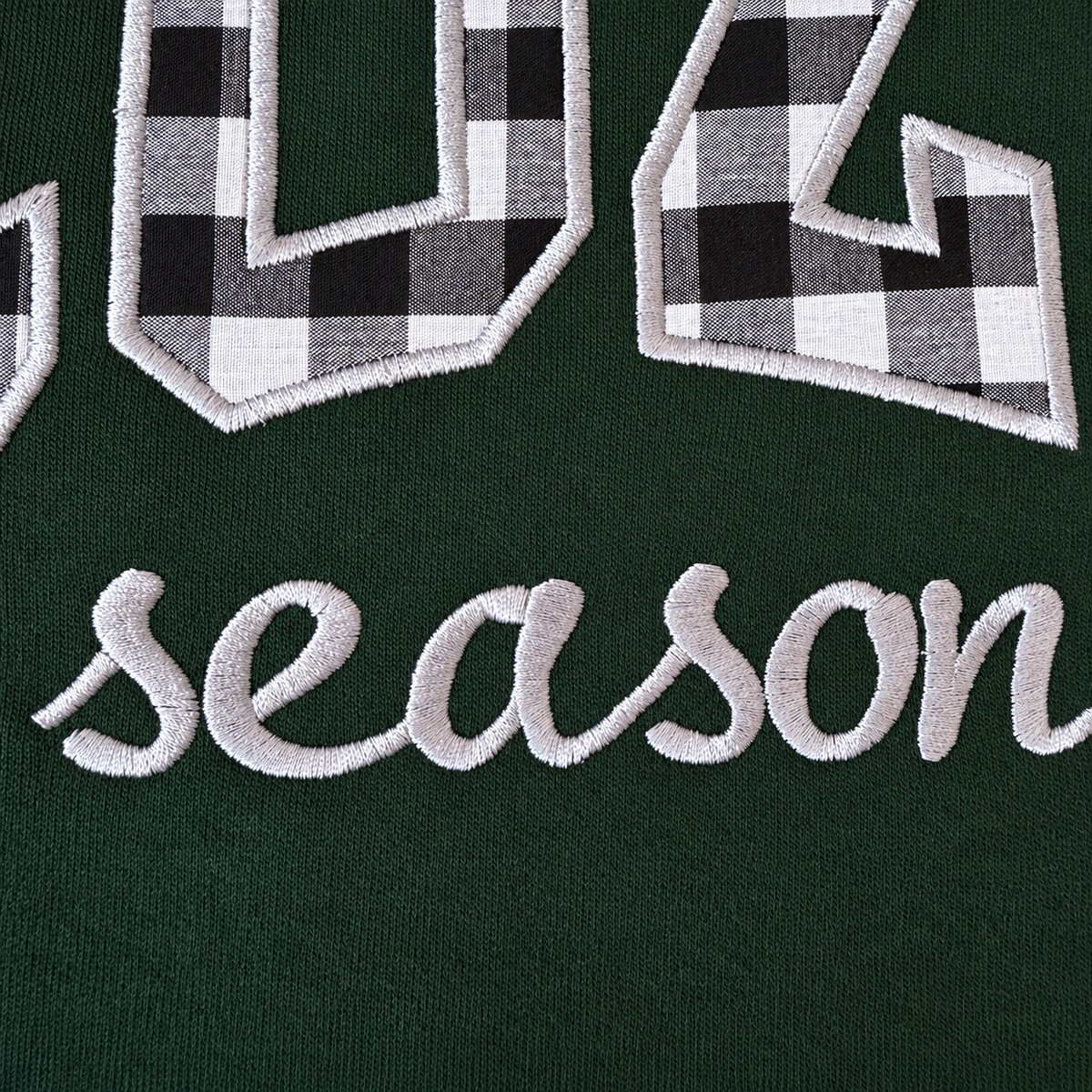 COZY Season | Grey Gingham Appliqué Crewneck