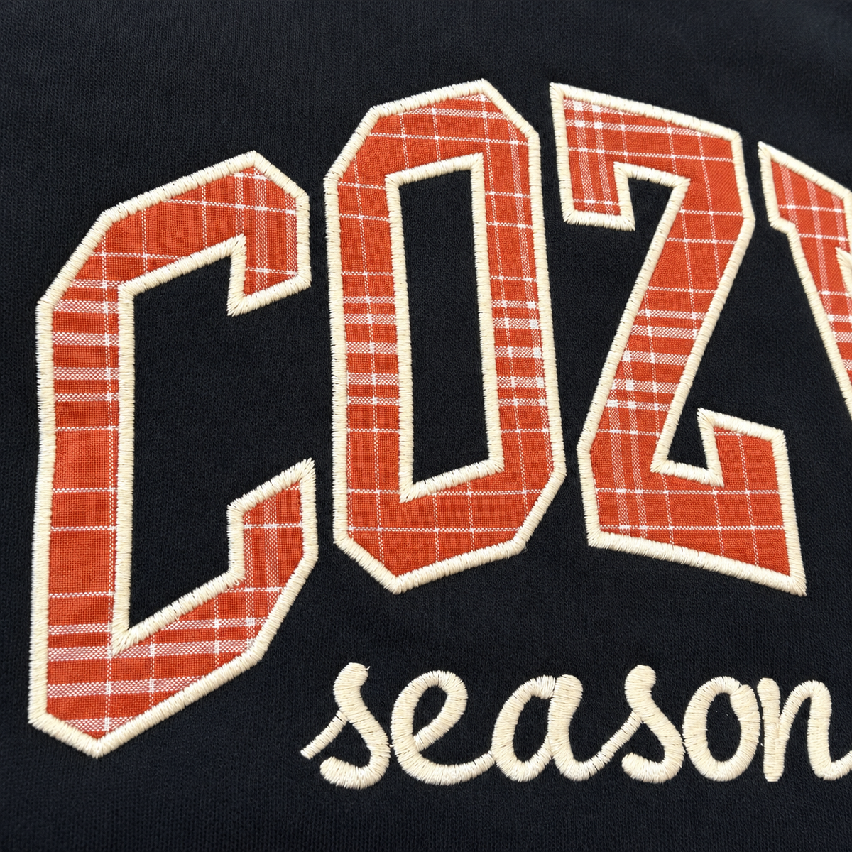 COZY Season | Orange Plaid Appliqué Crewneck