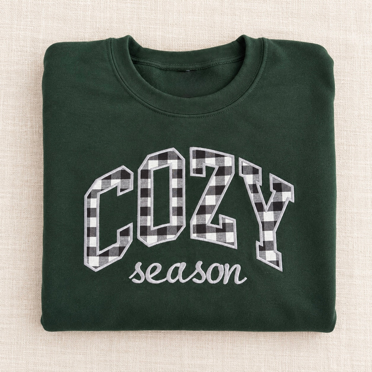 COZY Season | Grey Gingham Appliqué Crewneck