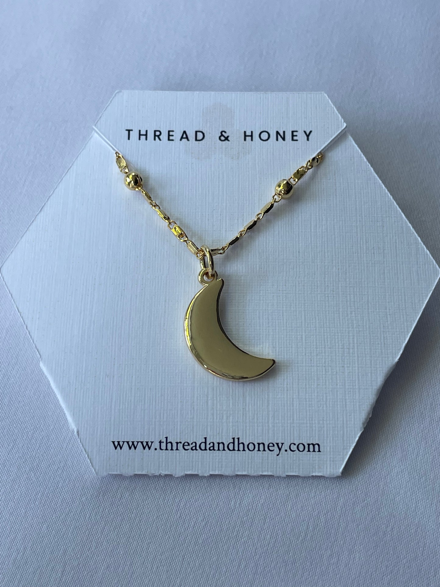 Moon Necklace w/ 17" 24K Plated Beaded Box Chain