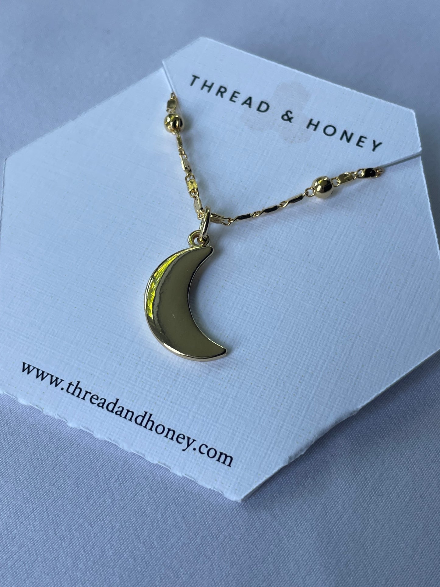 Moon Necklace w/ 17" 24K Plated Beaded Box Chain