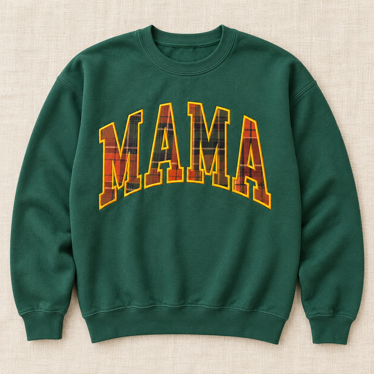 MAMA | Autumn Plaid Appliqué Crewneck