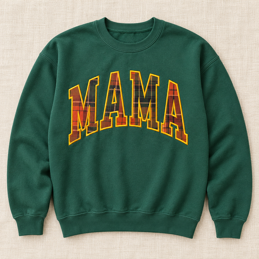 MAMA | Autumn Plaid Appliqué Crewneck