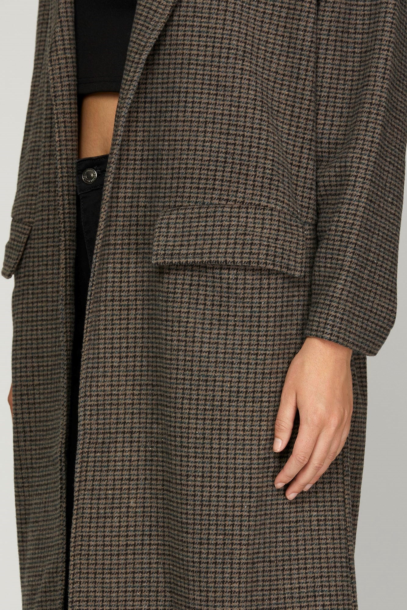 Oversized Check Open Front Coat