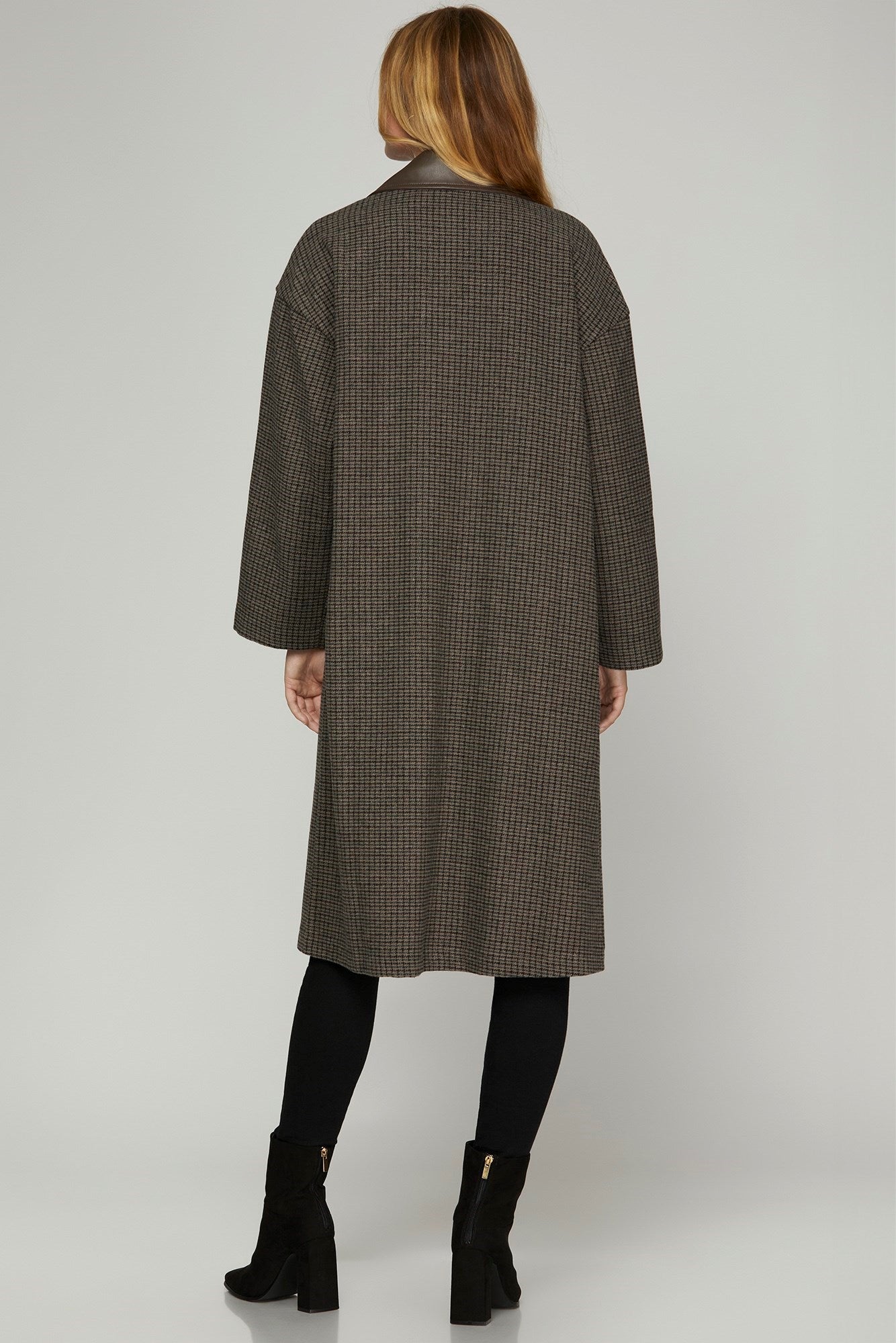 Oversized Check Open Front Coat